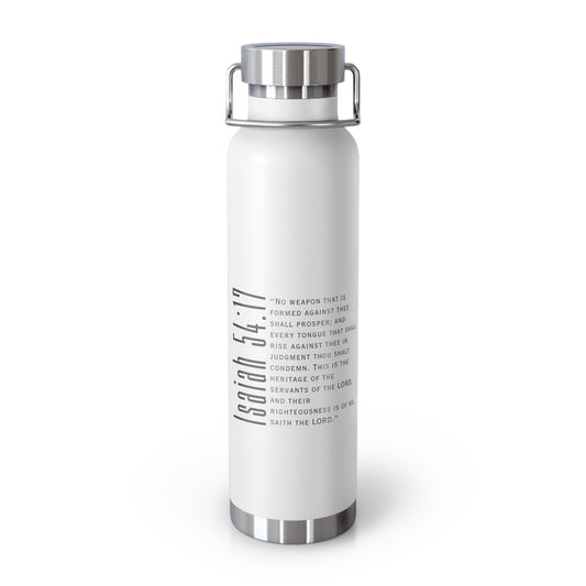 No Weapon Formed Against Me Shall Prosper'  Copper Vacuum Insulated Bottle, 22oz - White