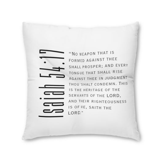 Tufted Floor Pillow, Square, White - 'No Weapon Formed Against Me Shall Prosper'
